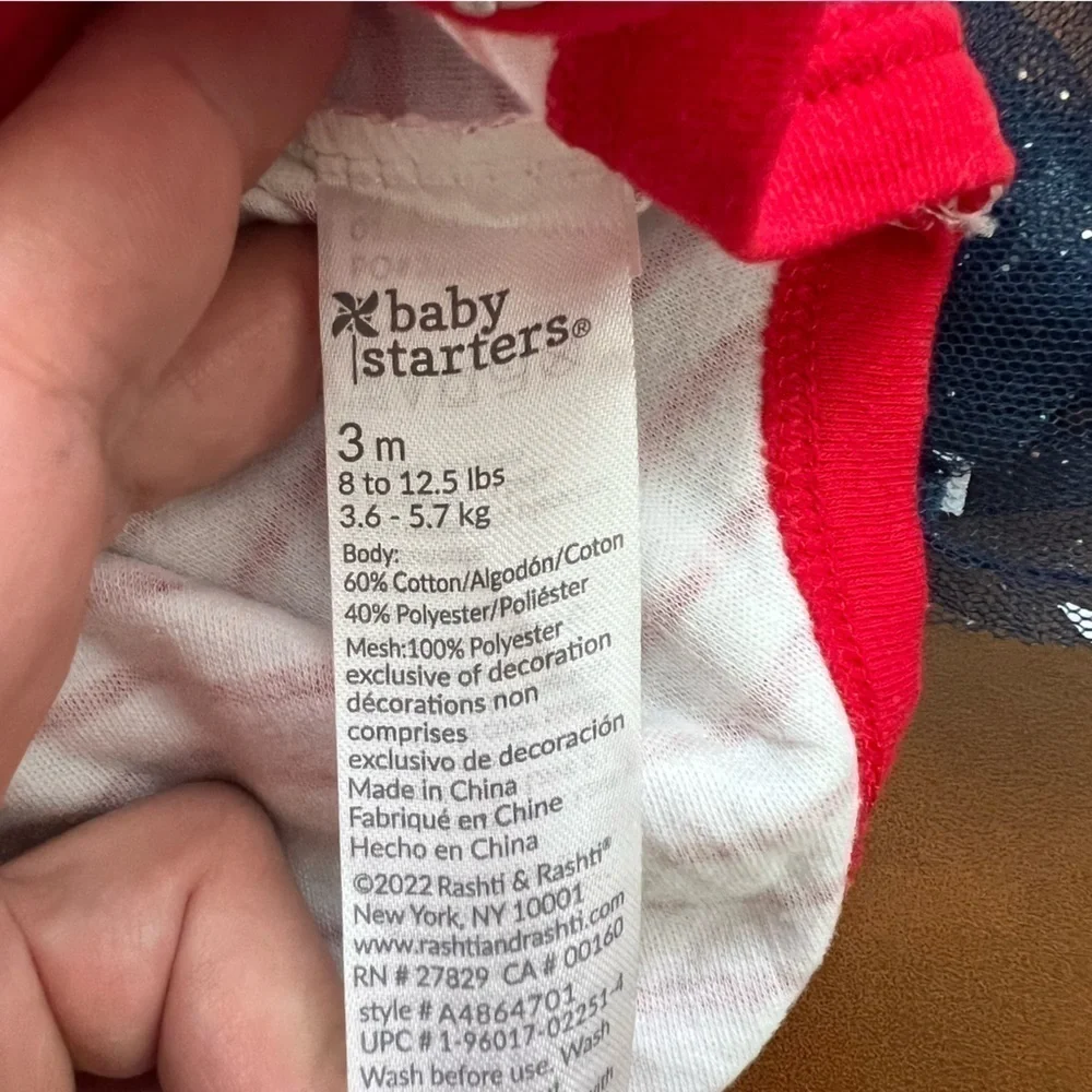 Baby Starters Baby Girl 3M Infant Red Stripe 4th of July Romper Bodysuit